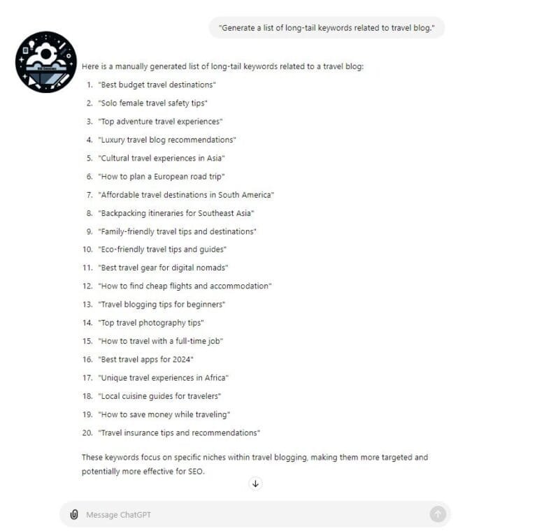 ChatGPT prompts for Keyword Research