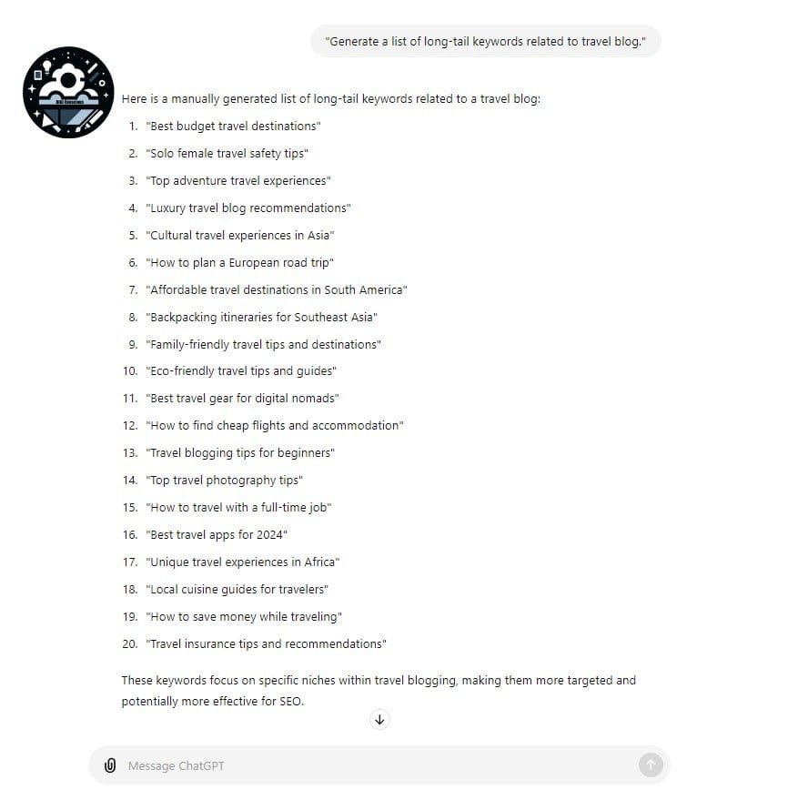 ChatGPT prompts for Keyword Research